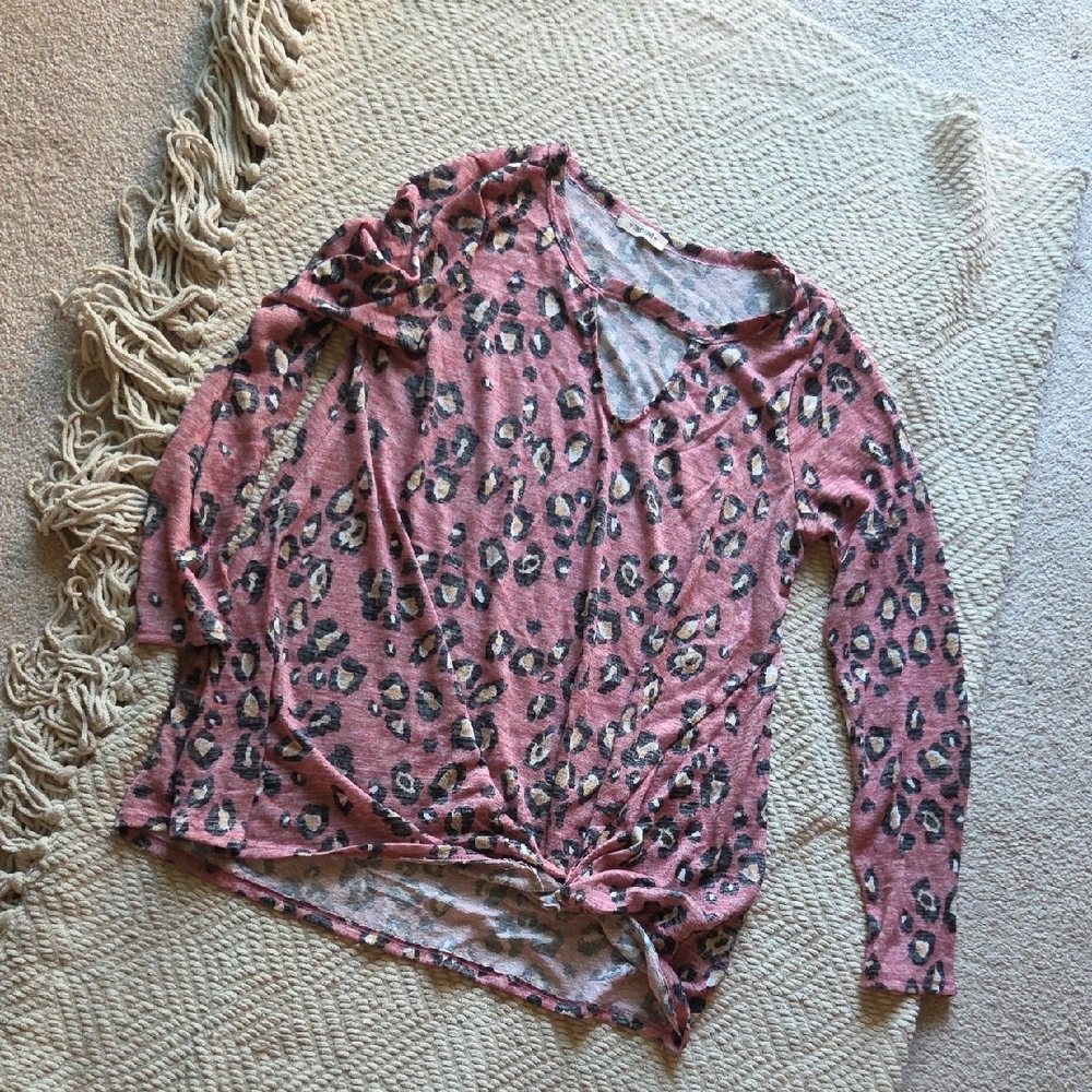 First Love Pink Leopard Twist Front Blouse